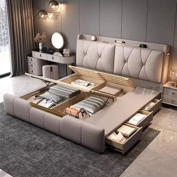 Chambres à coucher : Lit double avec éclairage de nuit et rangement