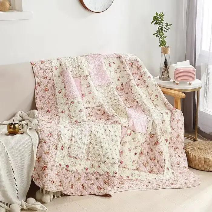 Couverture à carreaux floraux, couette en coton, couvre-lit sur le lit, couette appliques, couvre-lit européen matelassé, couvre-lit en lin Cubrecam