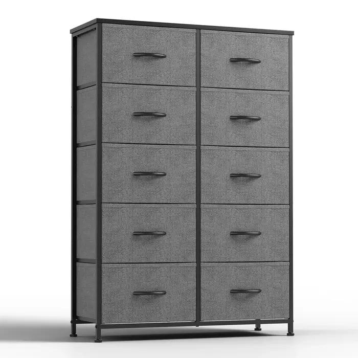 JHK Table de chevet pour chambre à coucher avec 10 tiroirs en tissu