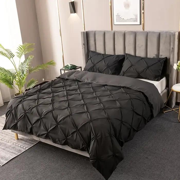 Ensemble de housse de couette plissée à pincement 3D de haute qualité 220x240 couleur unie simple Double