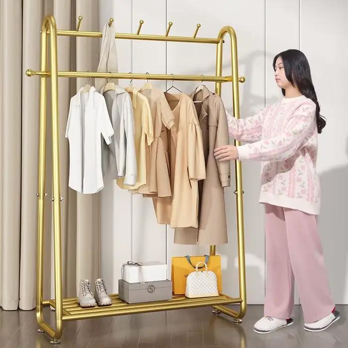 Cintre sur pied pliable et amovible en métal, meuble de rangement pour vêtements de maison, chambre
