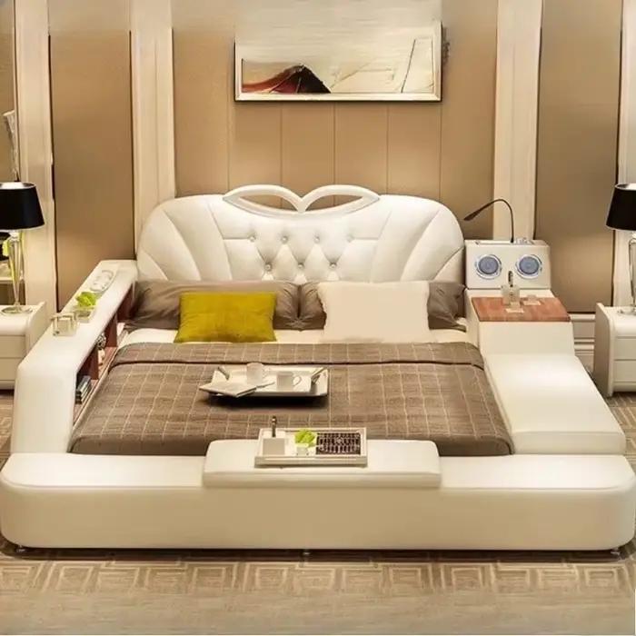Lit de luxe italien 180x200 avec bibliothèque et tiroirs de rangement