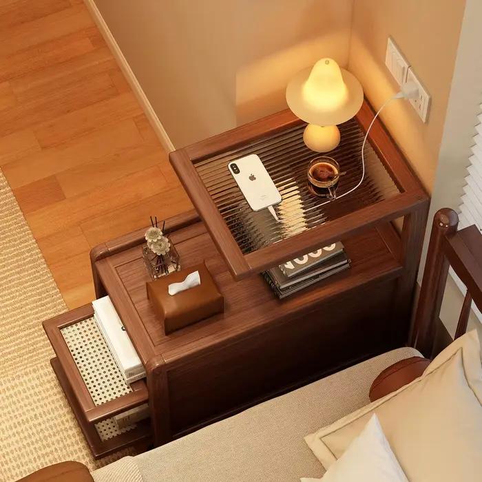 Tables de chevet modernes et étroites en bambou pour chambre à coucher