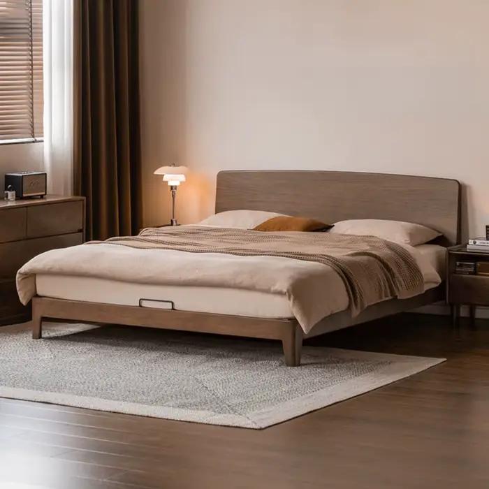 Lit double en noyer noir avec tête de lit, design nordique, lit pour 2 personnes, dossier souple, ca
