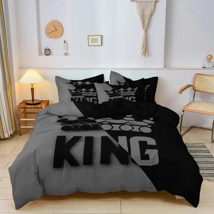 Ensemble de housse de couette à motif de lit King Size gris et noir