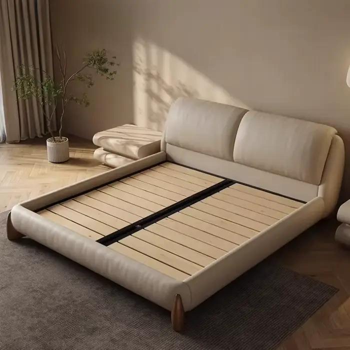 Lit de luxe 180x200cm pour 2 personnes, cadre en cuir pleine fleur, lit king size, mobilier de chamb