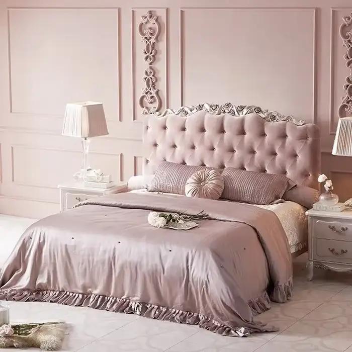Cadre de lit double français 180x200cm, style européen, tête de lit vintage de luxe avec dossier rem