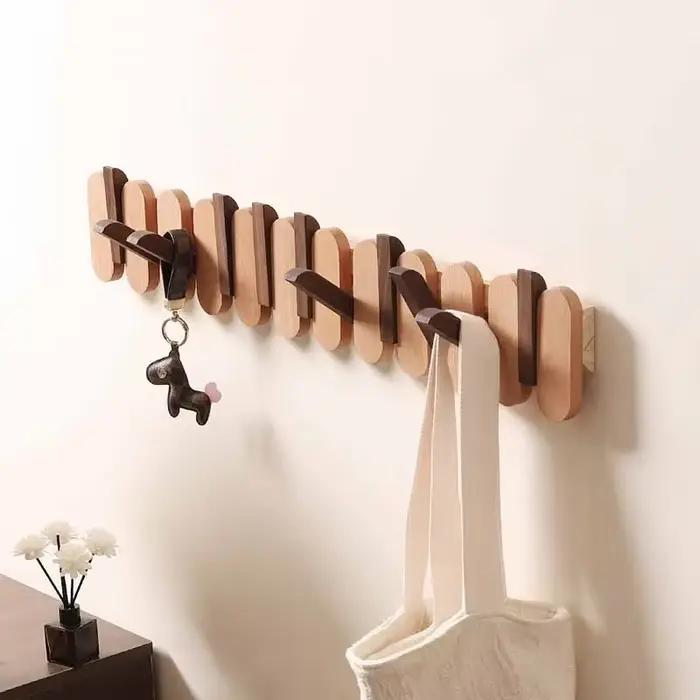 Porte-manteau mural de luxe en bois de noyer, crochets pour vêtements, sac à dos, manteau, pantalon,