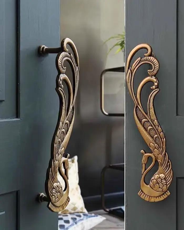 Poignée de porte de garde-robe vintage faite à la main, entièrement en cuivre, poignée de porte de v