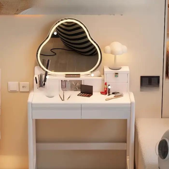 Coiffeuse en bois massif moderne avec tabouret miroir et tiroirs de rangement pour chambre à coucher maquillage et salle de beauté