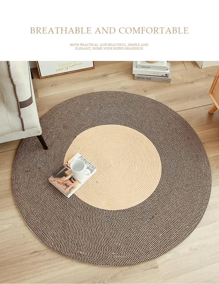 Tapis rond en rotin de jute tissé à la main avec pompon