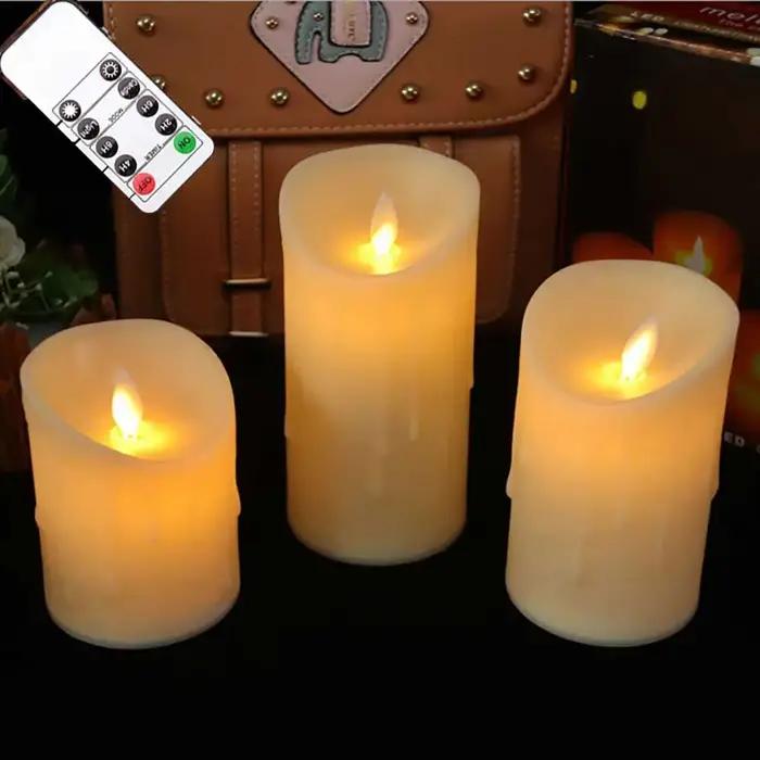 Paquet de 3 bougies décoratives LED à mèche mobile télécommandée