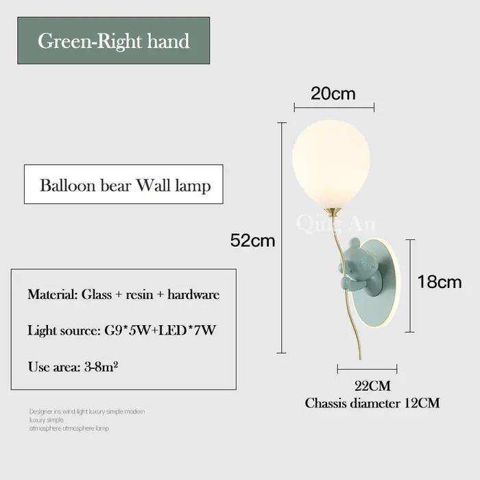 Lampes murales ours ballon rose lampe de chambre d'enfant mignonne moderne chaude