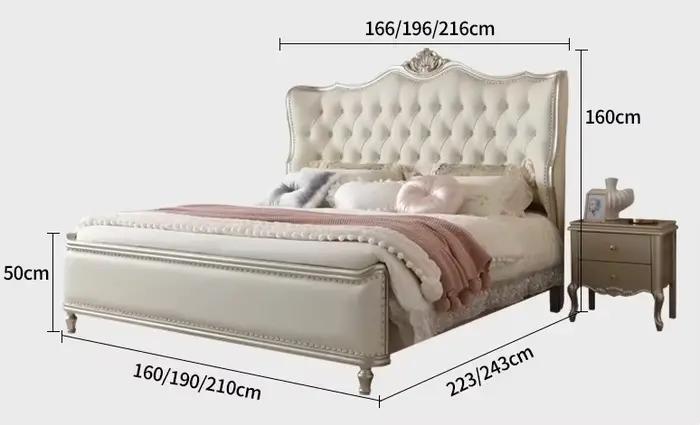 Lit de rangement en bois design style français moderne, lit de mariage haut de gamme, lit double mul