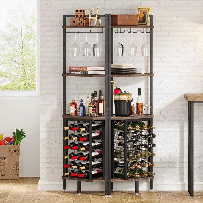 Tribesigns Casier à vin Armoire de bar Étagère d'angle à 4 niveaux avec support en verre