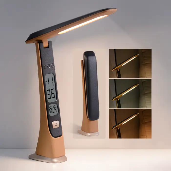 WILIT Lampe de bureau LED avec affichage de l'heure, veilleuse rechargeable, protection des yeux pli