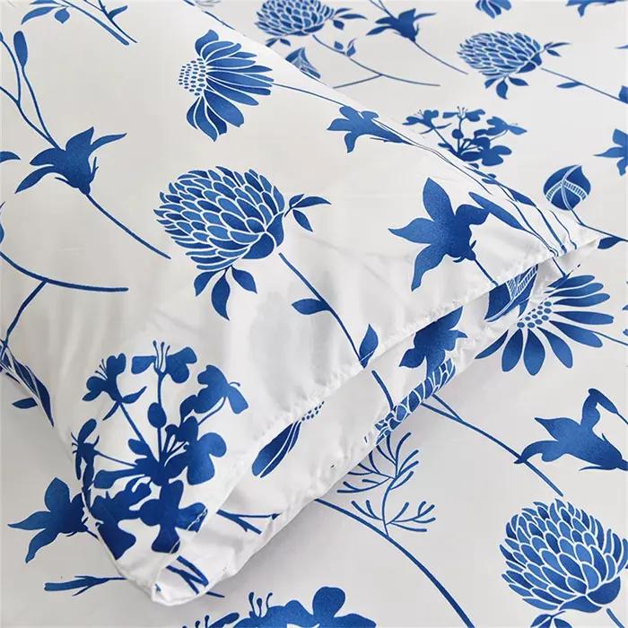 Drap-housse double avec élastique imprimé de fleurs bleues
