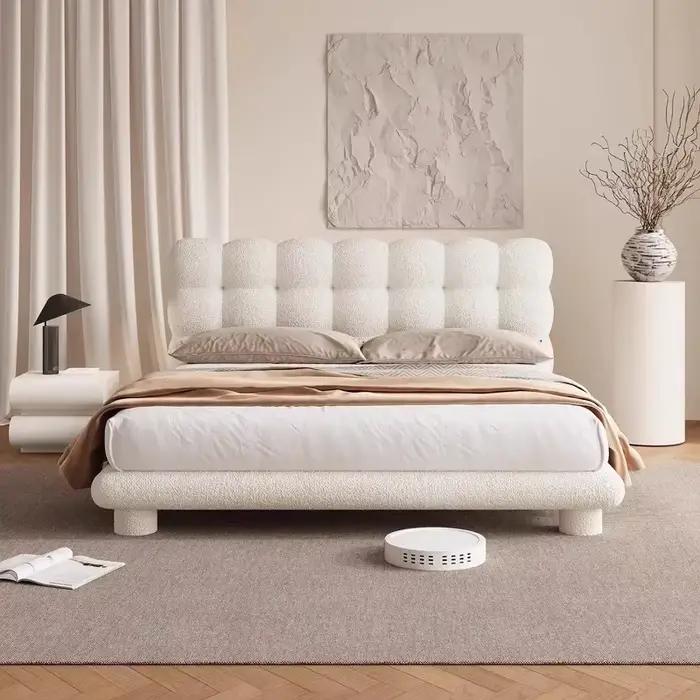 Lit double simple en flanelle blanc