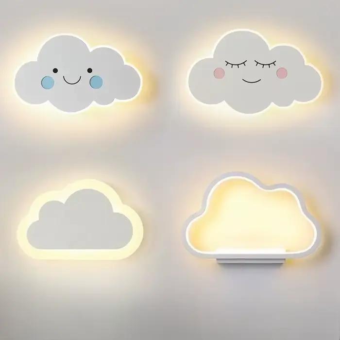 Lampe murale nuage pour chambre à coucher, lampe de chevet, dessin animé souriant, chambre d'enfant, mur de fond masculin et féminin, minimalisme créatif