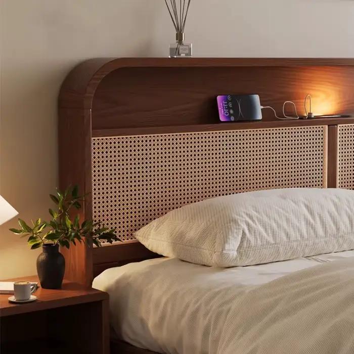 Lit tissé en rotin nordique minimaliste luxe moderne lit Double mortaise Tenon Structure Letto Matrimoniale meubles de chambre