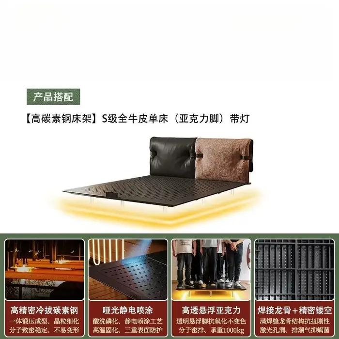 Lit suspendu de luxe en acier carbone et tissu cuir, 180x200, 200x220, pour 2 personnes, lits et cad