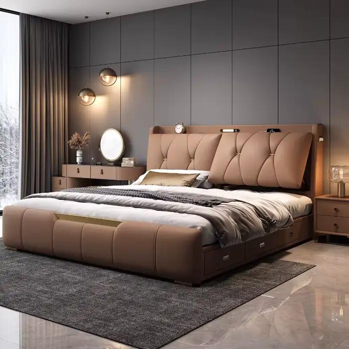 Chambres à coucher : Lit double avec éclairage de nuit et rangement