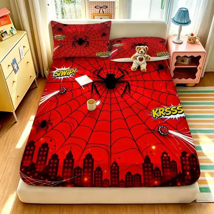 Lot de 3 draps de lit imprimés araignée, sans couture, pour l'été, plusieurs tailles, confortables,