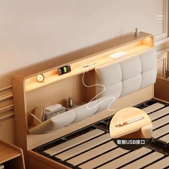 Lit européen en bois minimaliste moderne espace de rangement hôtel lit salon dormir femmes Muebles Para El Hogar meubles de maison