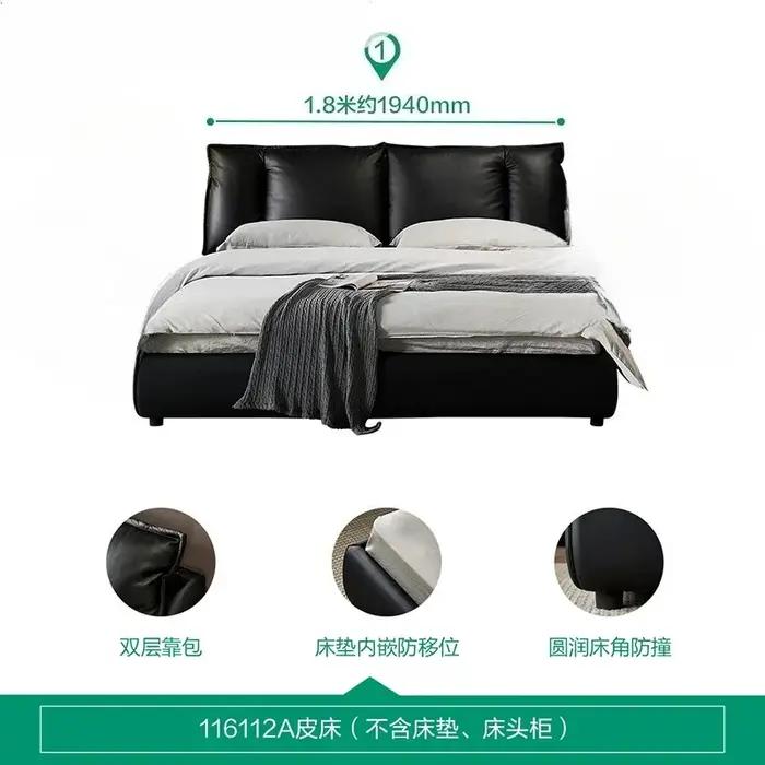 Lit double king size de luxe, cadre de lit queen size noir 180x200cm, tête de lit en bois, lit moderne, meubles de chambre à coucher.