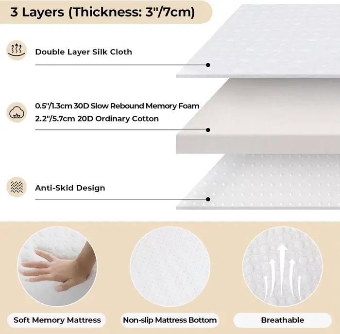 Lit pliant pliant avec matelas en mousse à mémoire de forme, cadre métallique, lit d'invité, 75 po x