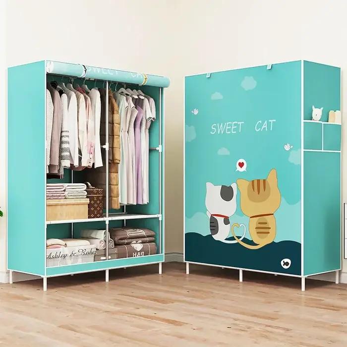 Étagères de rangement pour garde-robe en tissu Oxford, faciles à assembler, poches latérales anti-sp