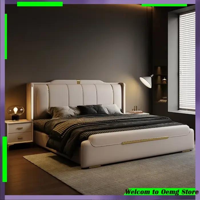 Lit Double Moderne de Luxe Imperméable avec Rangement Multifonctionnel