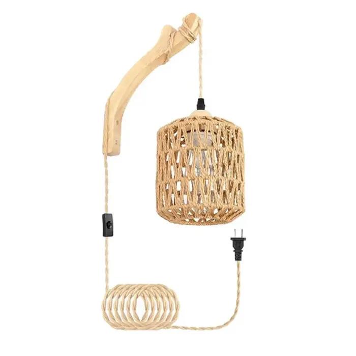 Led rotin applique chambre salon tissé lumière lampes de chevet E27 rétro chanvre corde lumières décoration intérieure luminaires