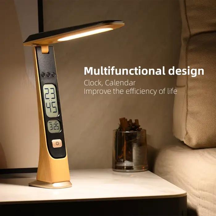 WILIT Lampe de bureau LED avec affichage de l'heure, veilleuse rechargeable, protection des yeux pliable, lampe de lecture pour bureau, cadeaux pour étudiants