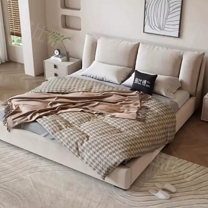 Lit plateforme double king size italien 180x200cm en tissu, simple, pour chambre à coucher, ensemble complet de meubles