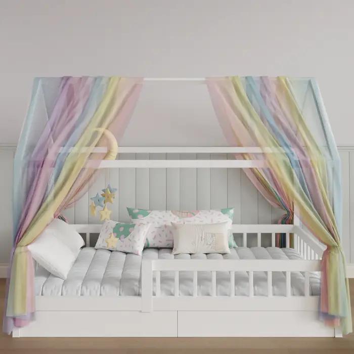 Voilage de lit en tulle dégradé arc-en-ciel 1/2 pièces