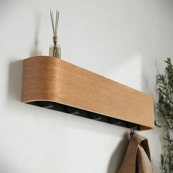 Porte-manteau mural en bois de noyer-cintre esthétique minimaliste moderne