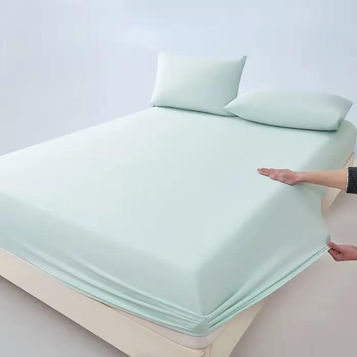 Drap-housse et taie d'oreiller en soie glacée pour lit simple ou double