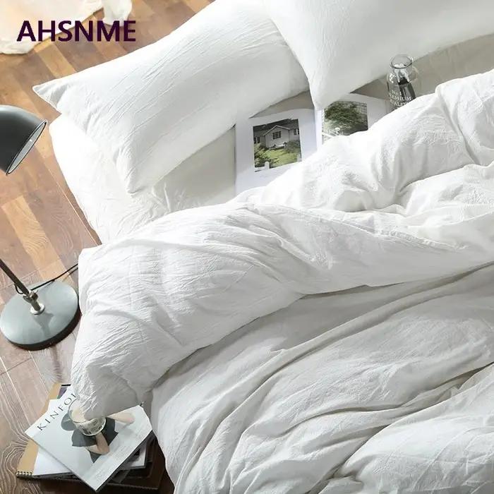 AHSNME 100% coton linge de lit Super doux literie couvre-lit Cool été blanc housse de couette