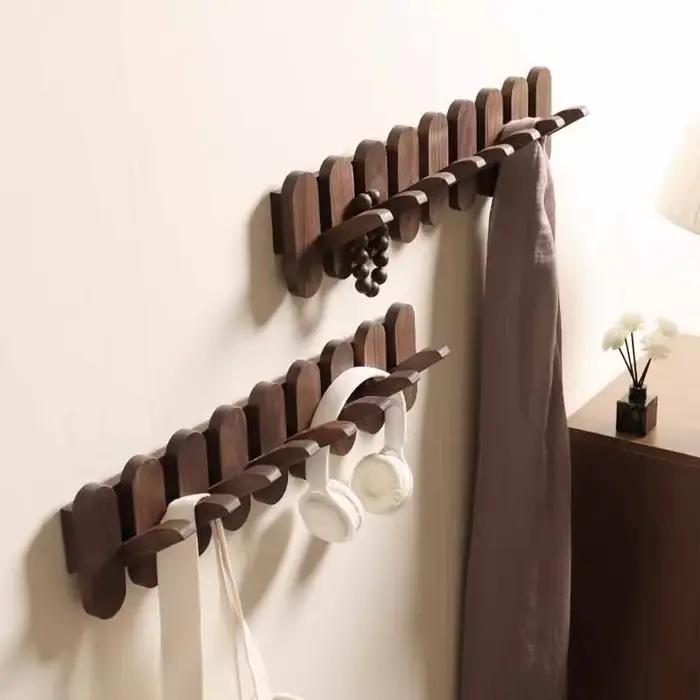 Porte-manteau mural de luxe en bois de noyer, crochets pour vêtements, sac à dos, manteau, pantalon,