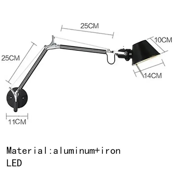 Lampe murale LED à bras Long italien, en métal argenté et noir, pour chambre à coucher, bureau, lampes de lecture, interrupteur E27, éclairage rotatif et réglable, décor