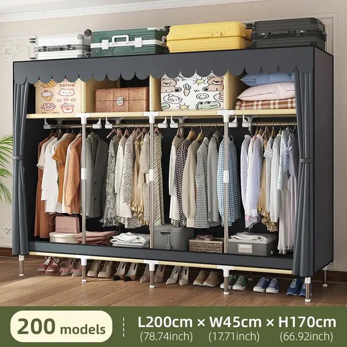 Armoire, chambre à coucher à domicile, assemblage facile, tuyaux en acier robustes et durables, salle de location de petite taille, armoire