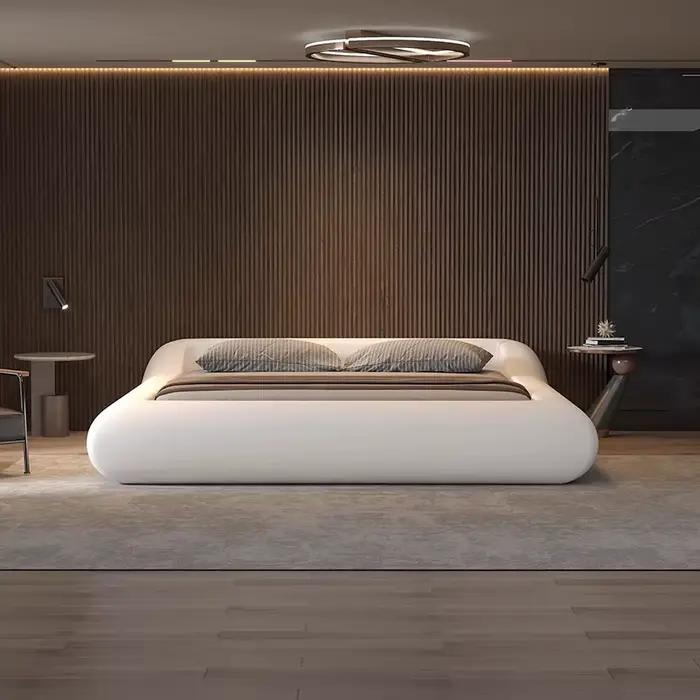 Cadre de lit Queen Size blanc avec tête de lit minimaliste