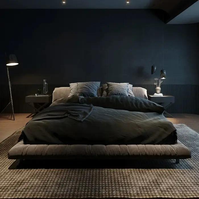 Lit moderne 200x220cm avec cadre en bois gris, lit double plateforme, lit tatami au sol, lit queen, meubles italiens de luxe