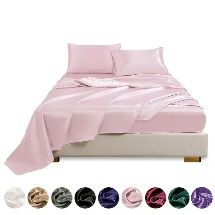 Draps de lit en satin, ensemble de draps Queen Size