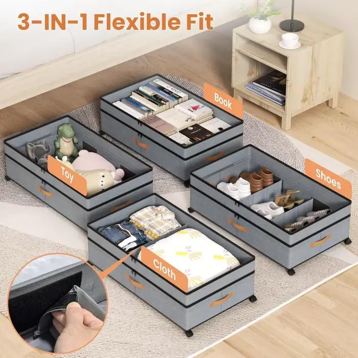 Conteneurs de rangement sous le lit avec roulettes