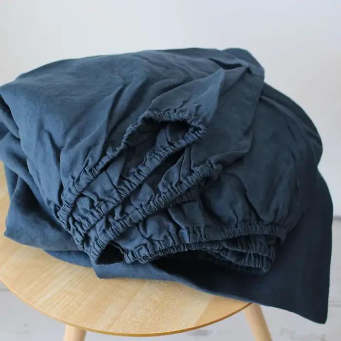 Drap de lit double 100% lin avec bande élastique