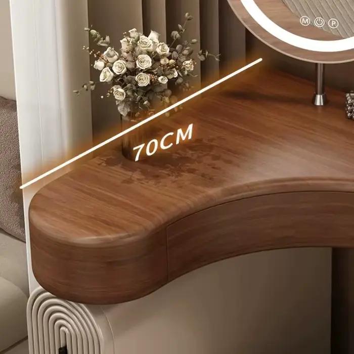 Coiffeuse d'angle en bois pour chambre à coucher avec miroir LED et tabouret