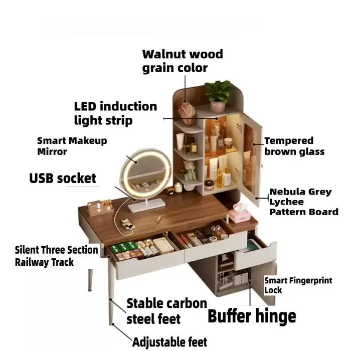 Coiffeuse de luxe en bois avec miroir LED