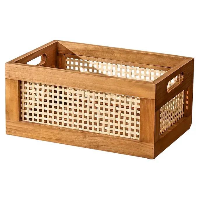 Boîte de rangement de bureau japonaise en bois massif